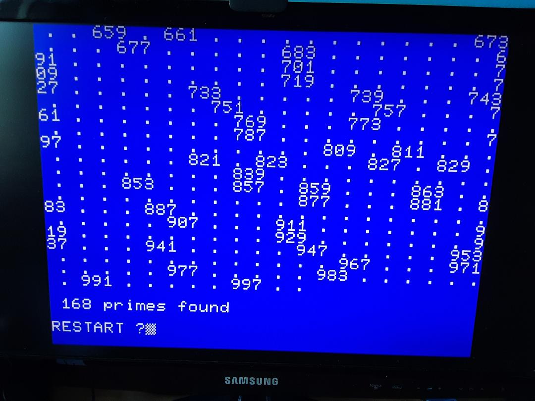 Prime numger generator output for the first 168 primes