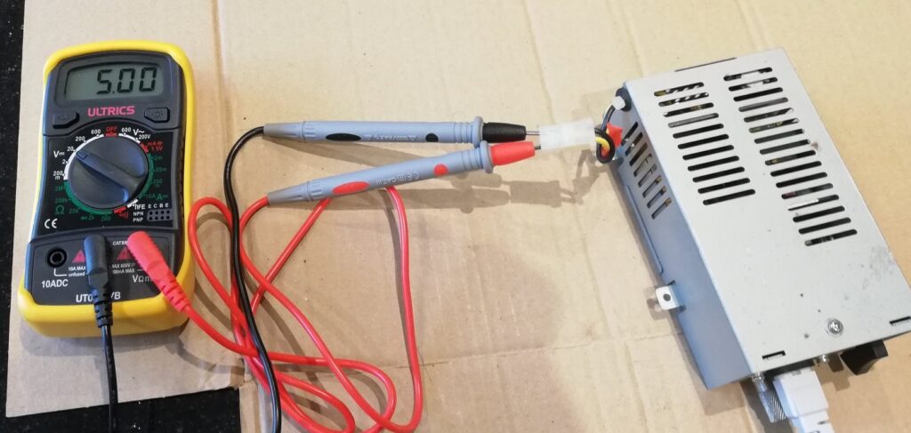 5v showing on the multimeter when the power supply is tested.