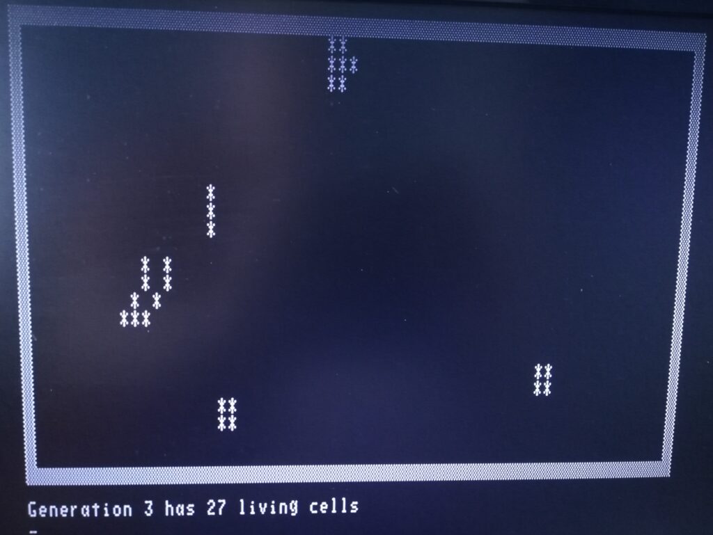 A screen showing a game of Conway's Life in progress