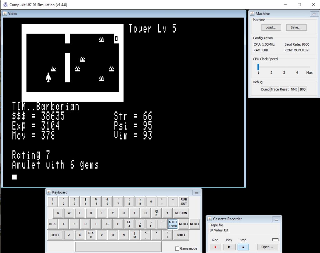 A screenshot showing a game player well on the way to finding the Helm of Evanna and winning the game.