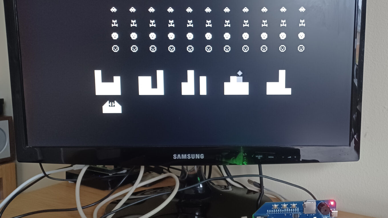 A Pico MZ-80K using the RC2014 RP2040 VGA terminal card to run the Sharp version of Space Invaders