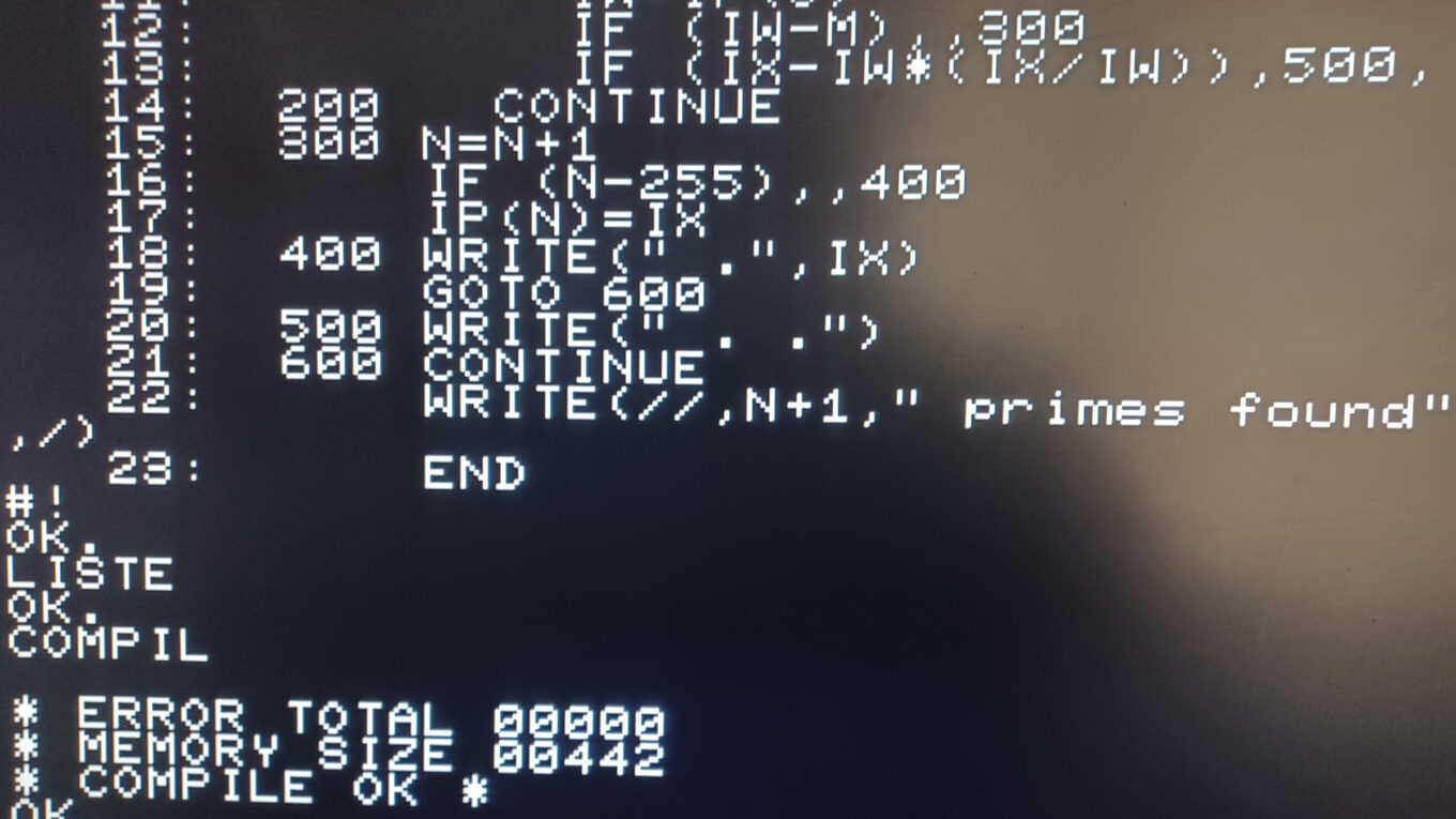 A fragment of FORTRAN SOURCE code that is then compiled with Knight's WEE FORTRAN on the Pico MZ-80K